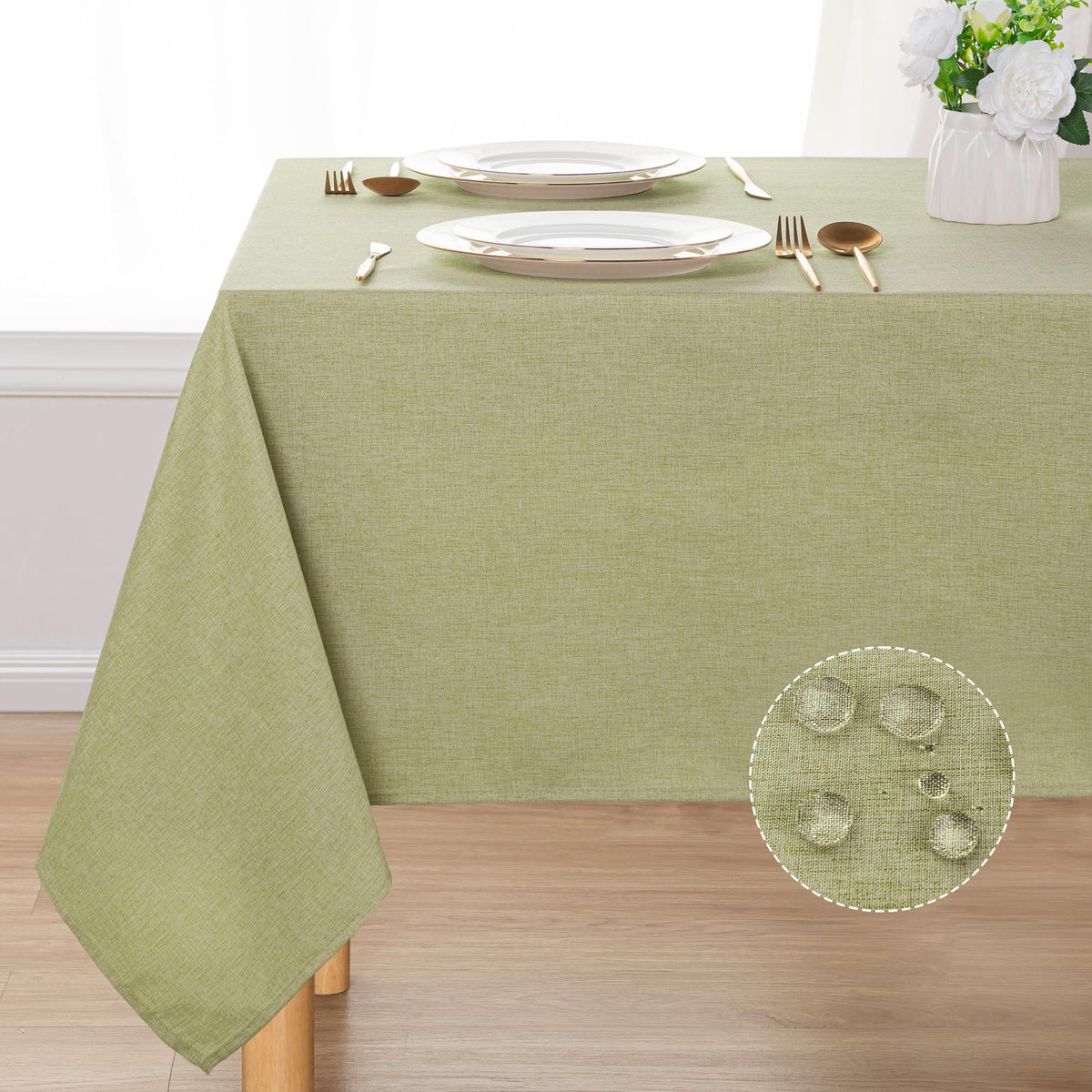 DWCN Rectangle Faux Linen Tablecloth, Table Cover, 54 x 108 Inch, Beige
