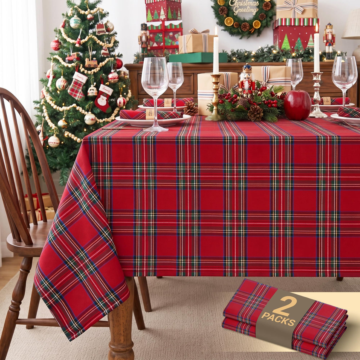 Fall & Thanksgiving Tablecloth Rectangle, Tartan Plaid, 60x102 in