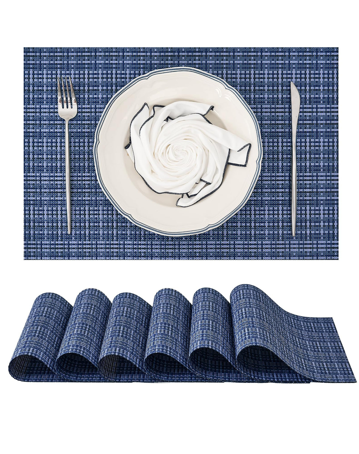 Beige Placemats Set of 6 - Heat-Resistant, Non-Slip Table Mats, Washable Woven Vinyl for Indoor & Outdoor Dining