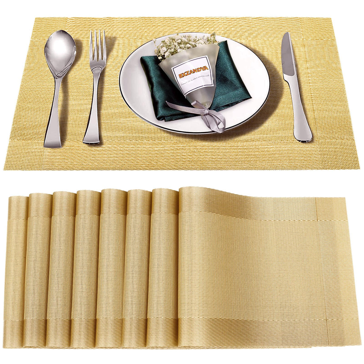 Beige Vinyl Placemats Set of 8,Washable Dining PVC Table Mats