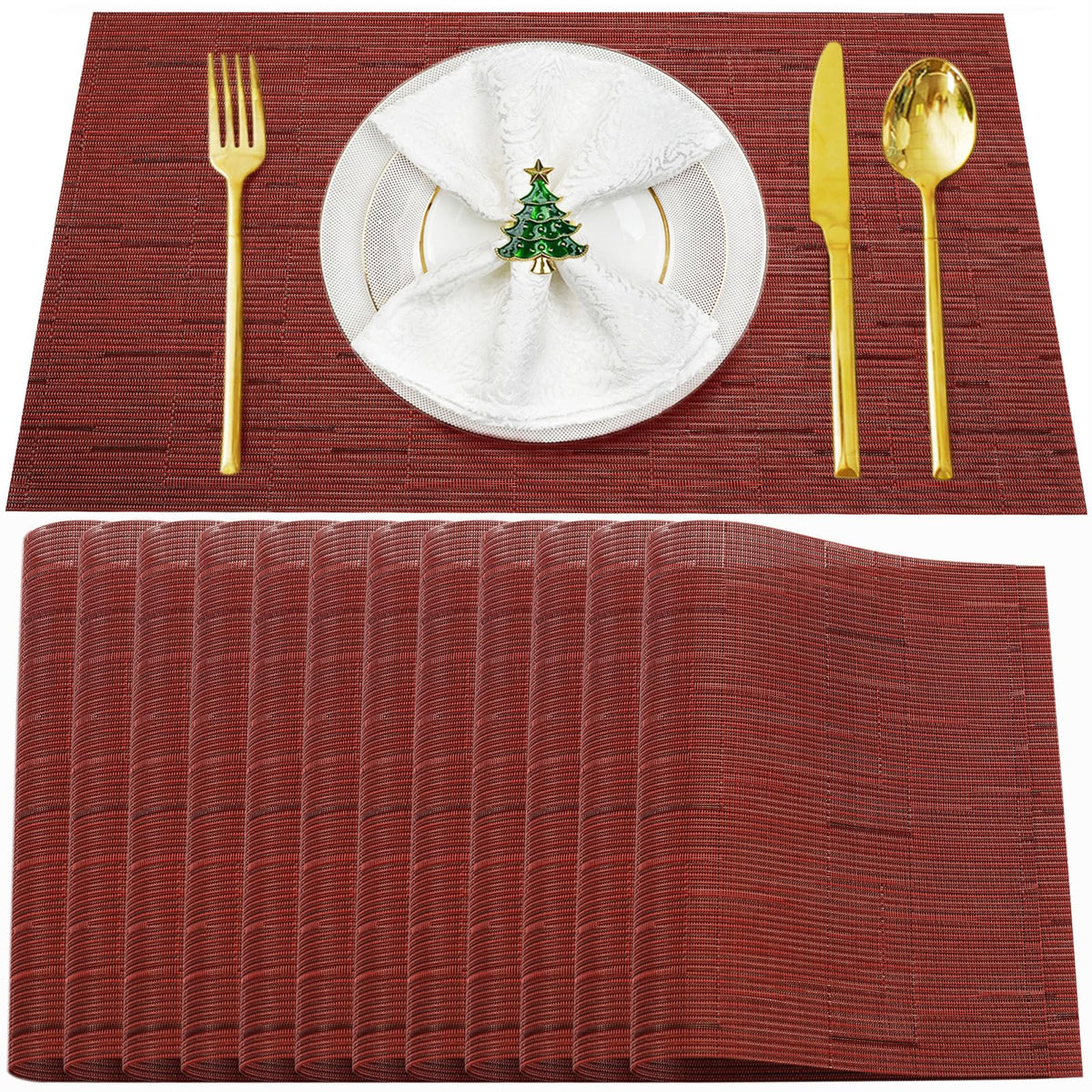 Beige Vinyl Placemats Set of 8,Washable Dining PVC Table Mats
