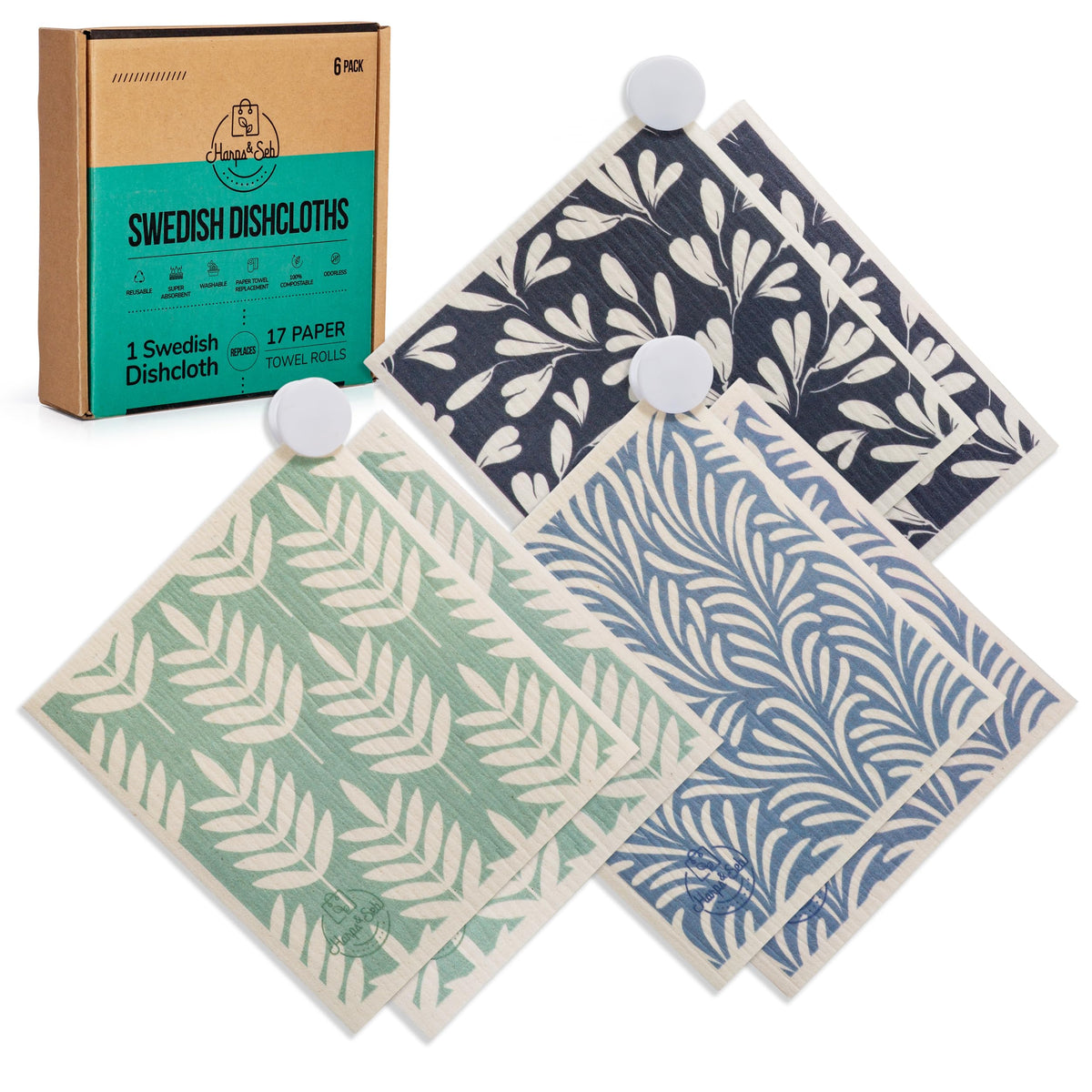 Harps&Seb Swedish Dishcloths for Kitchen Dish Towels - 5 Pack, Non-Scratch Reusable Paper Towels, Super Absorbent Washable Swedish Dish Cloths, No Odor, Biodegradable, Fruit Design
