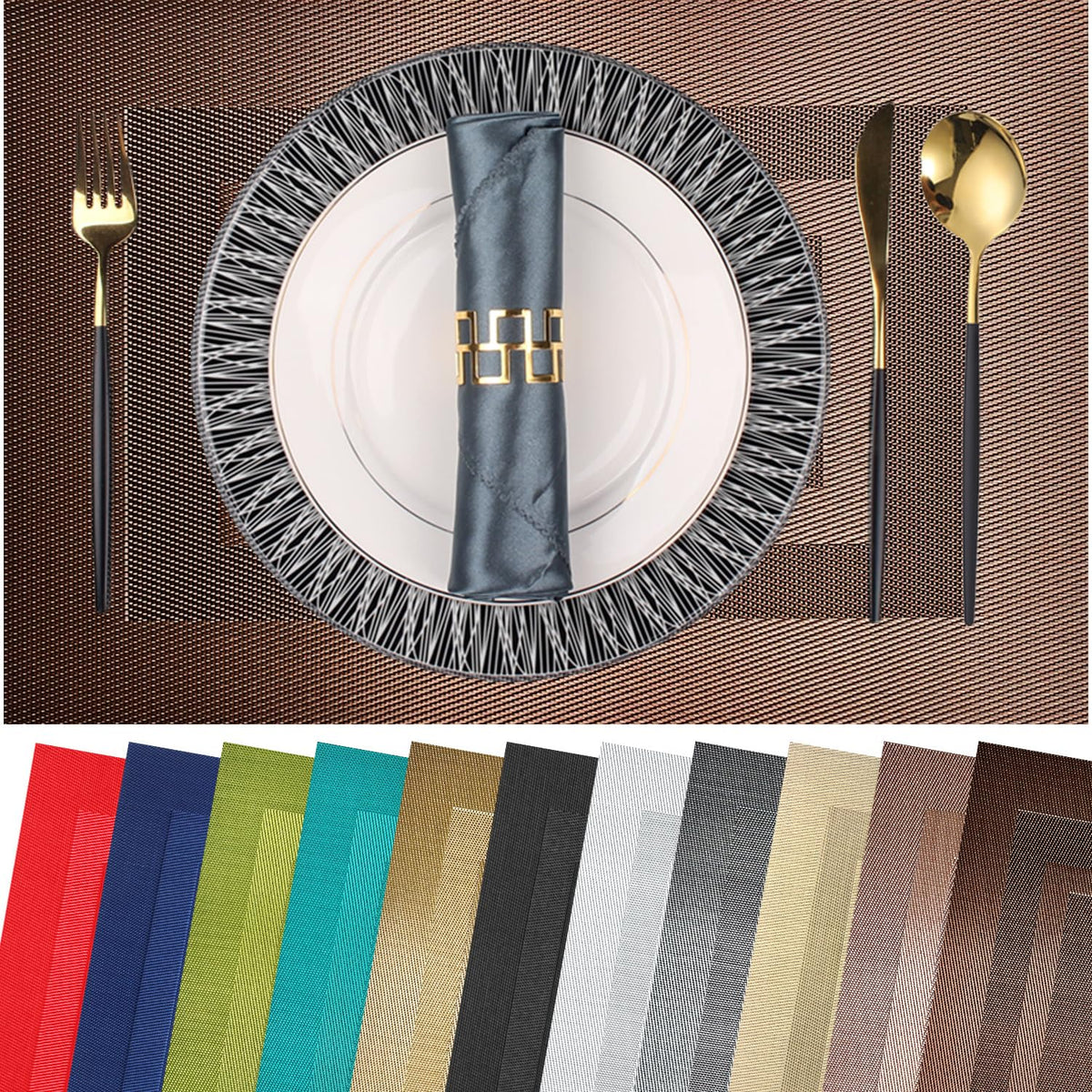 PIGCHCY Placemats,Washable Vinyl Woven Table Mats,Elegant Durable Placemats for Dining Table Set of 4 (18 x 12 inches, Pure Black)
