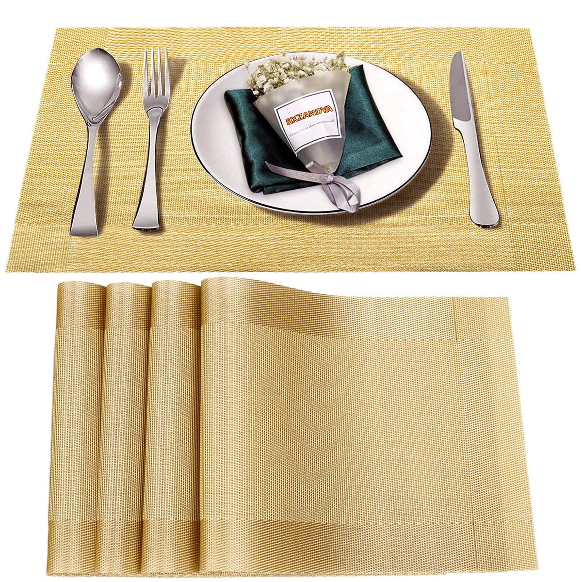 Beige Vinyl Placemats Set of 8,Washable Dining PVC Table Mats