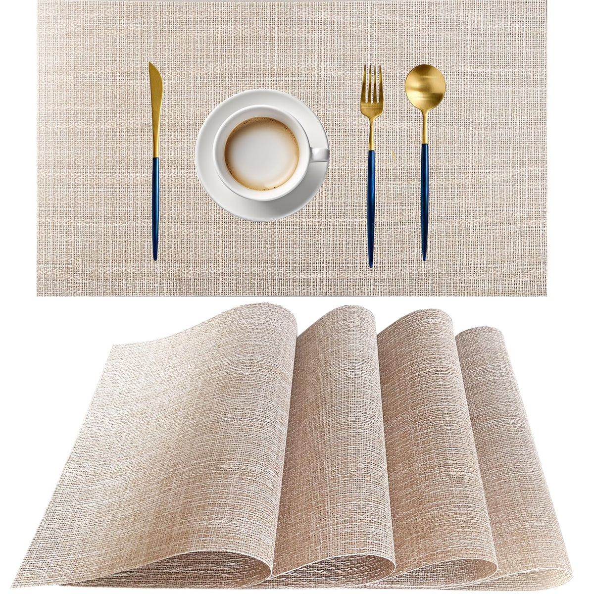 PIGCHCY Placemats,Washable Vinyl Woven Table Mats,Elegant Durable Placemats for Dining Table Set of 4 (18 x 12 inches, Pure Black)