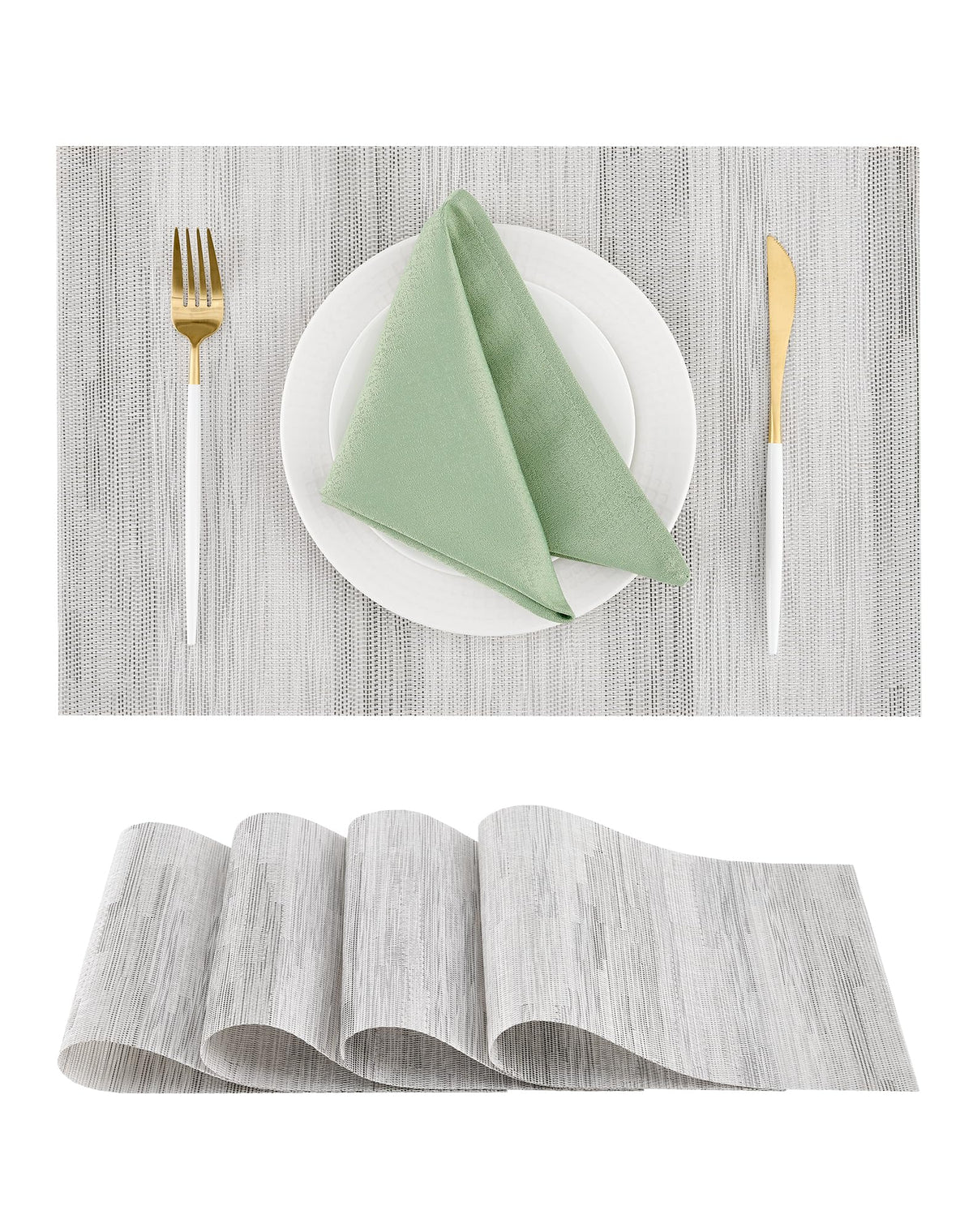 Beige White Placemats Set of 4 - Heat Resistant Non-Slip Place mats for Dining Table, Washable Durable PVC Vinyl Woven Table Mats(Beige White, 4)