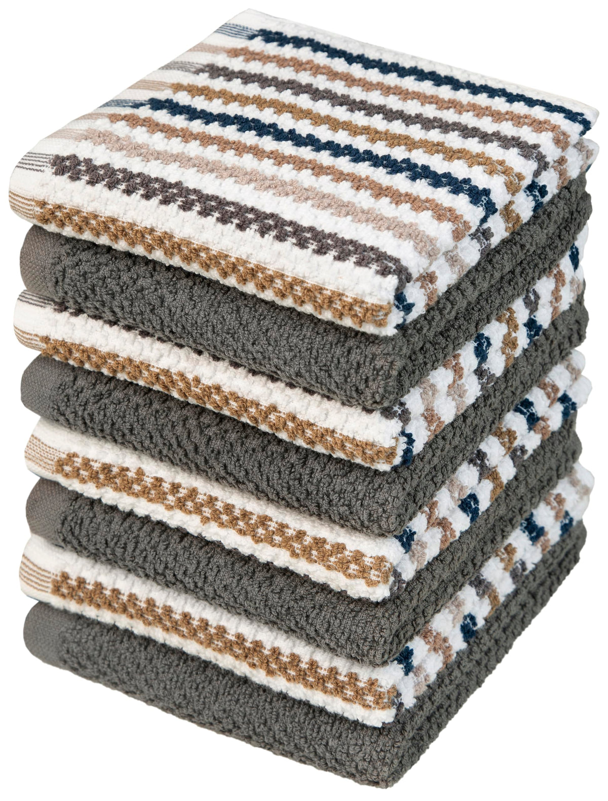 Bumble Dish Cloths 8-Pack, Cotton Kitchen Towels, 12"x12" Blue Wide Stripes