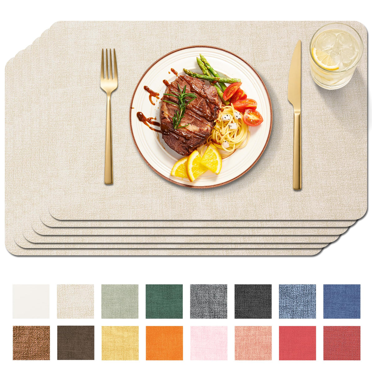 Maxpearl Faux Leather Placemats Set of 6, Easy to Clean, Brown