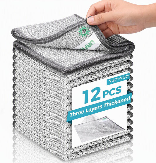 12pcs Upgrade 3-Layer Non-Scratch Steel Wool Dish Rags for Washing Dishs