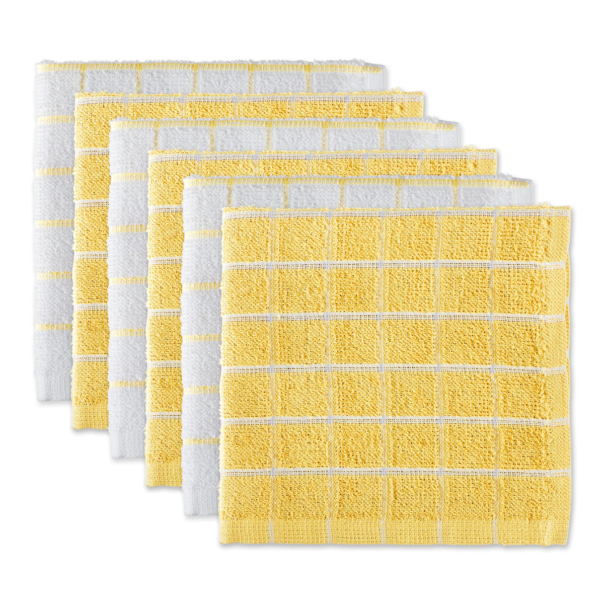DII Basic Terry Collection Windowpane Dishcloth Set, 12x12, Gray, 6 Piece