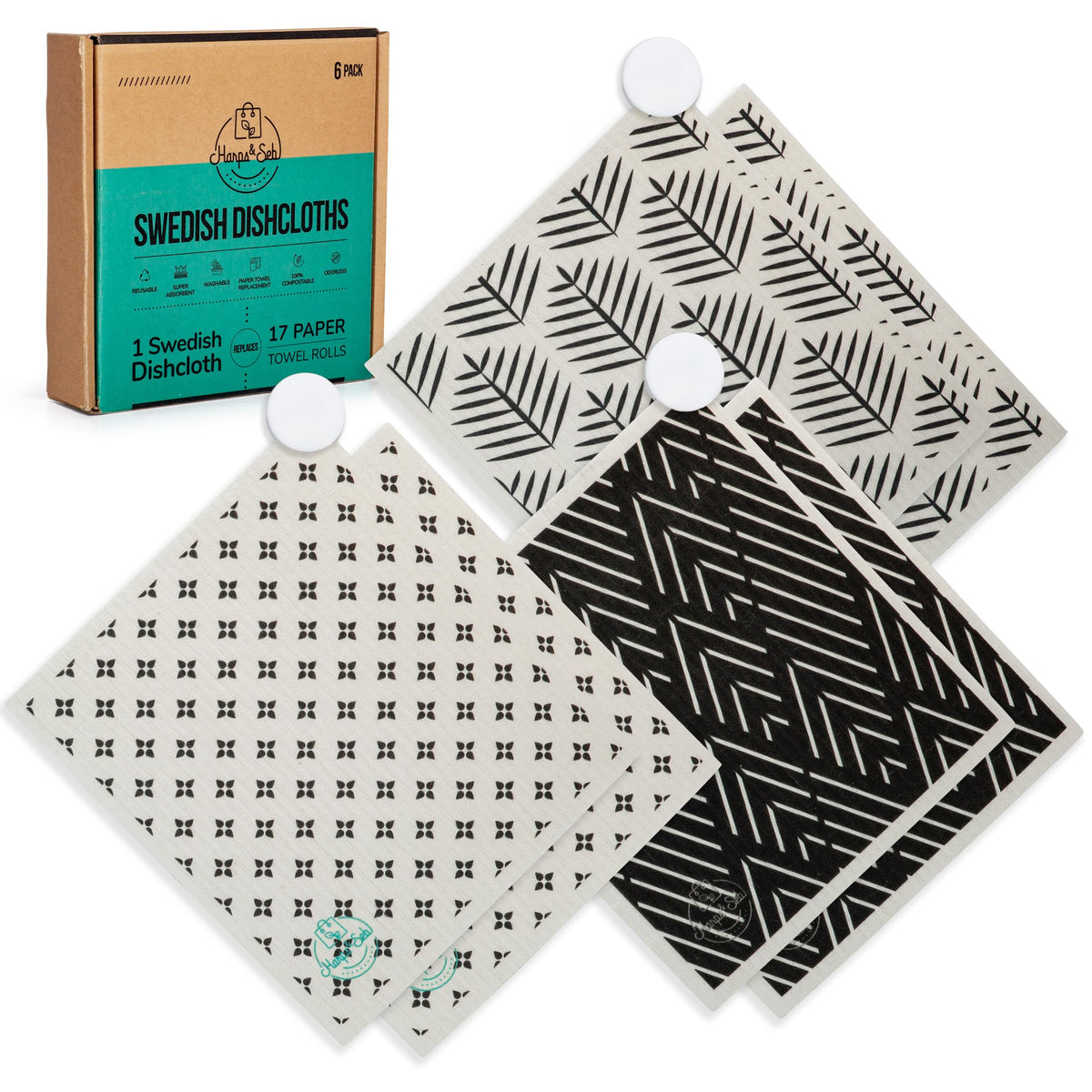 Harps&Seb Swedish Dishcloths for Kitchen Dish Towels - 5 Pack, Non-Scratch Reusable Paper Towels, Super Absorbent Washable Swedish Dish Cloths, No Odor, Biodegradable, Fruit Design