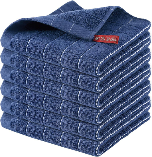 Homaxy 100% Cotton Terry Kitchen Dish Cloths, 6 Pack, Navy Blue