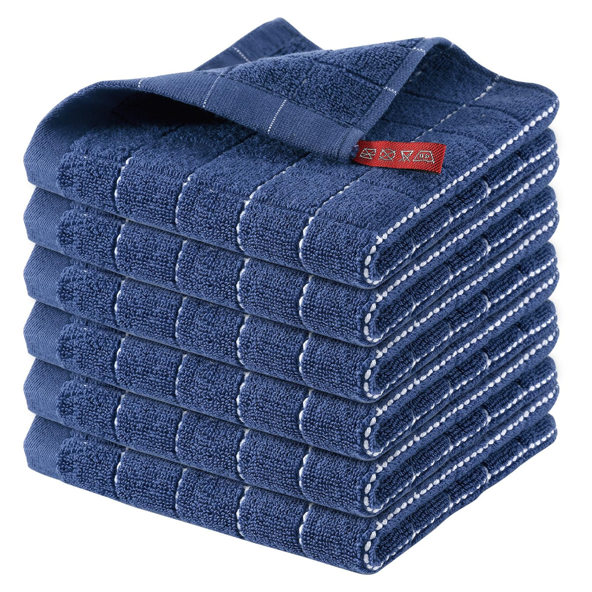 Homaxy 100% Cotton Terry Kitchen Dish Cloths, 6 Pack, Navy Blue