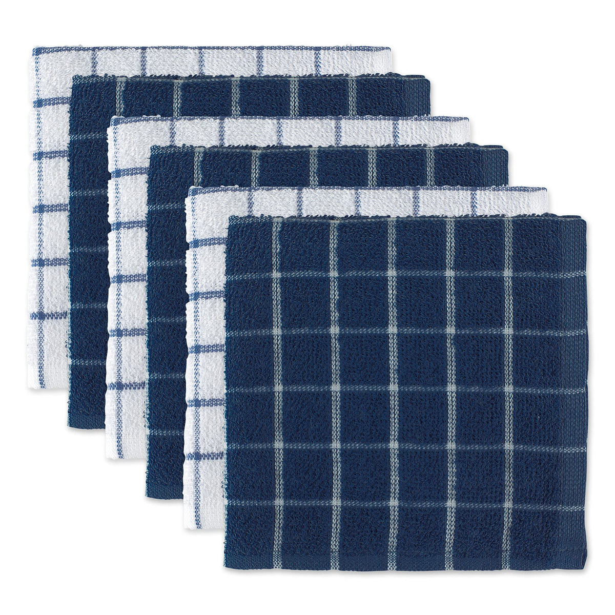 DII Basic Terry Collection Windowpane Dishcloth Set, 12x12, Gray, 6 Piece