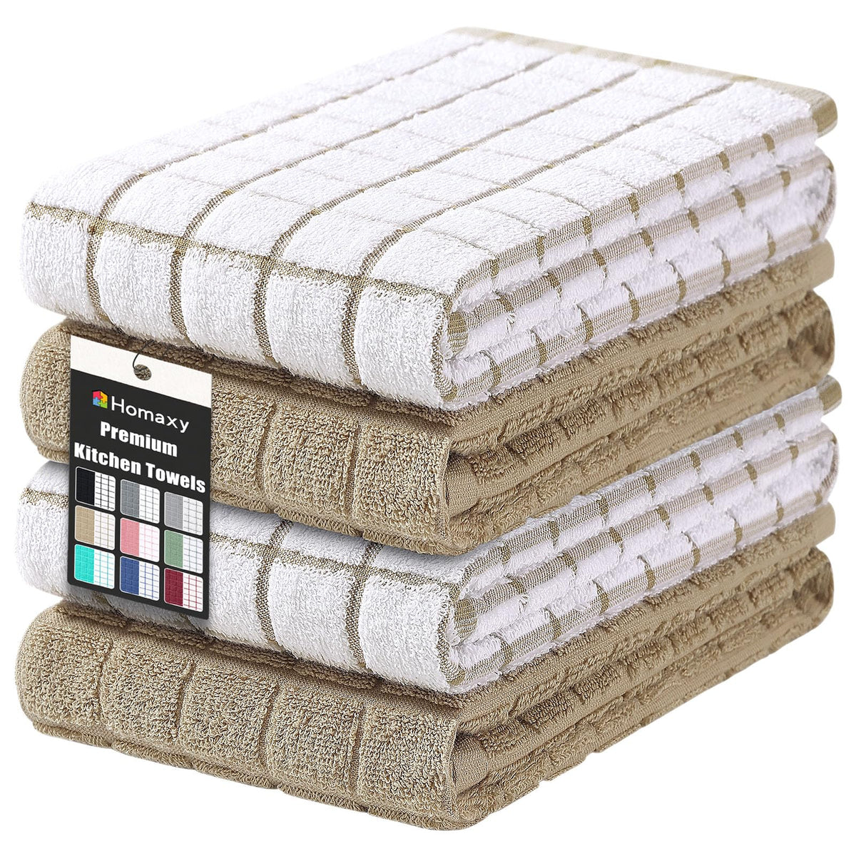 Homaxy Premium Cotton Kitchen Dish Cloths 12"x 12", 6 Pack, Tan