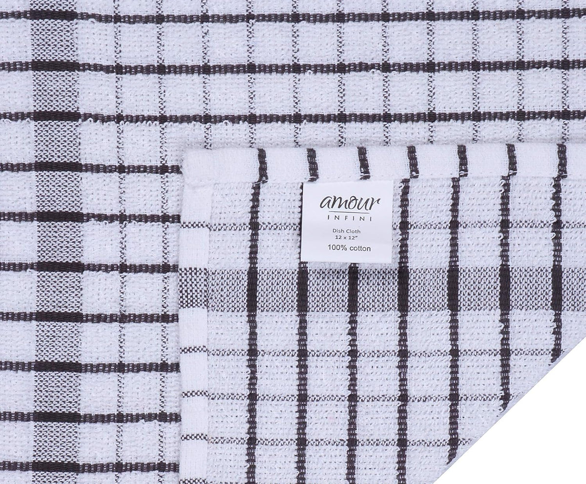 AMOUR INFINI Kitchen Dish Cloths Set of 8 - Ultra Soft, Highly Absorbent, Quick-Drying Terry Cotton Dishcloths 12"x12" Inch Wash & Cleaning Cloths for Kitchen & Dishwashing (D.Grey)