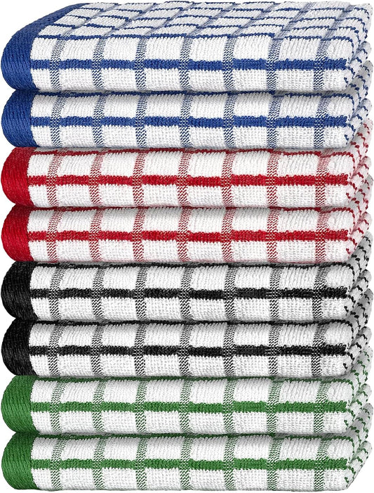 Premium Dish Towels for Kitchen, 8 Pack, 16x26 - 100% Cotton Kitchen Towels with Hanging Loop, Ultra Absorbent and Thick 410 GSM, Multicolor