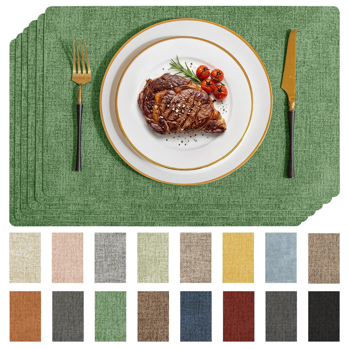 Romanstile Faux Leather Vinyl Placemats Set of 6, Light Grey