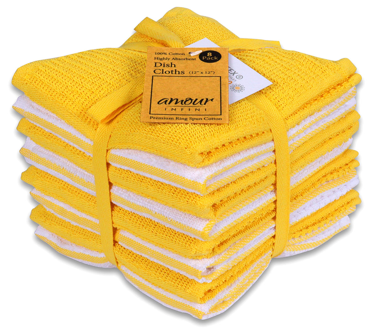 AMOUR INFINI Cotton Kitchen Dish Cloths Set of 8 – Highly Absorbent, Super Soft Premium Terry Cleaning Cloth (12"x12" Inch) Premium Dishcloths for Washing Dishes (Dark Grey)