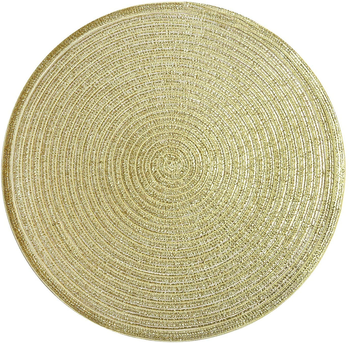 SHACOS 15 inch Round Placemats Set of 6, Cotton Polyester Woven Braided Place Mats, Washable Heat Resistant Circle Table Mats for Dining Table (Beige, 6)