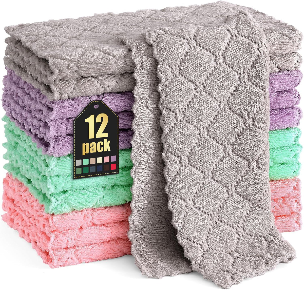 Homaxy 12 Pack Super Soft & Absorbent Dish Cloths, 10" x 10", Grey