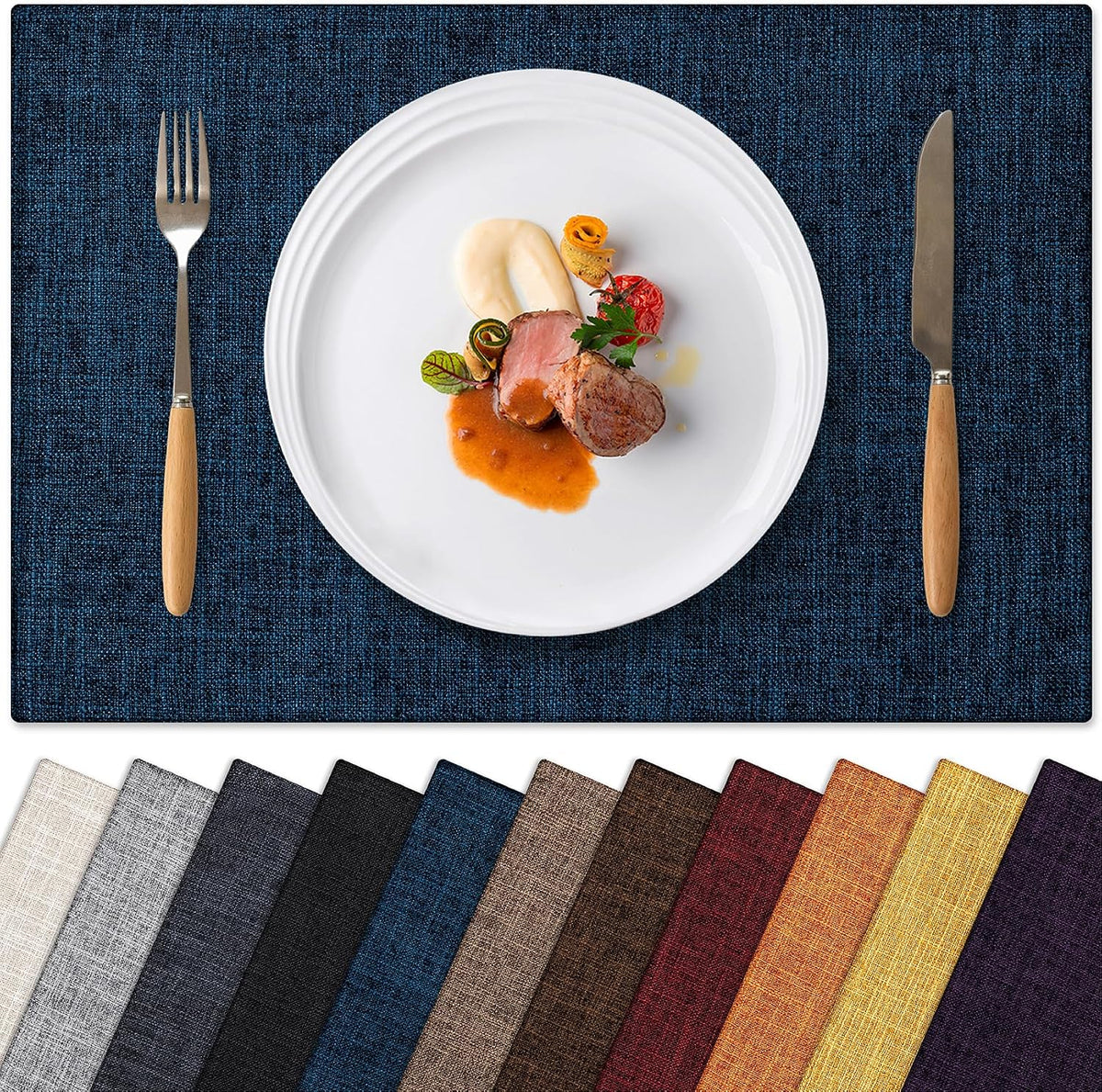 Placemats Set of 6 Machine Washable Cloth Table Mats, 12x18 Inch