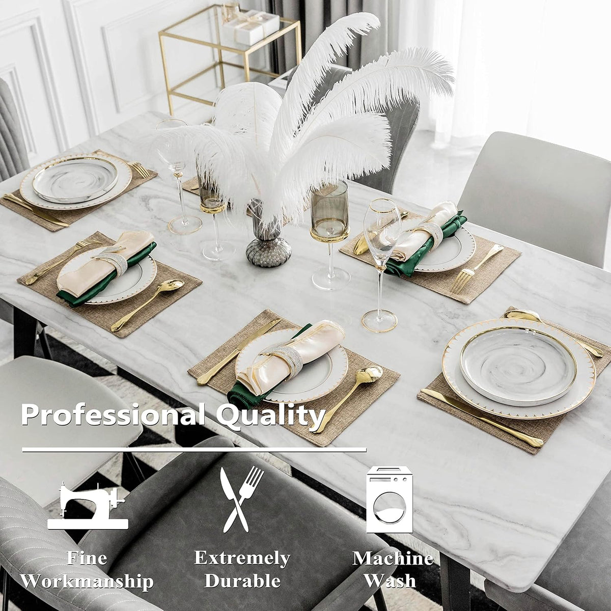 Home Brilliant Linen Placemats Set of 4 Heat Resistant Dining Table Cloth Place Mats Kitchen Table Mats Placemats Table Decor, Natural Linen