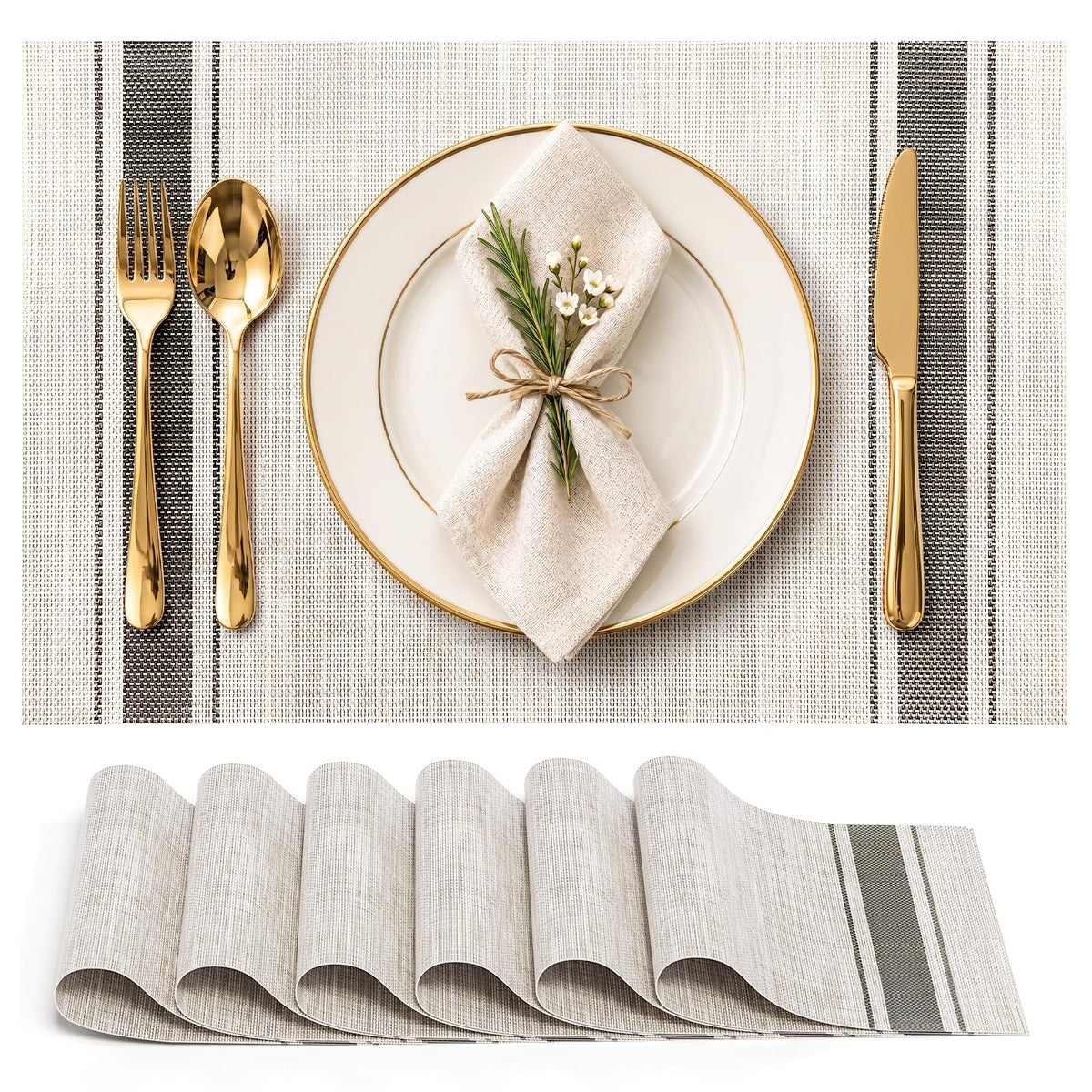 Aofmee Placemats, Placemats Set of 6, Heat Resistant Place Mats, Washable PVC Table Mats, Woven Vinyl Plastic Placemats for Dining Table, Non-Slip Stain Resistant Kitchen Table Placemats Easy to Clean