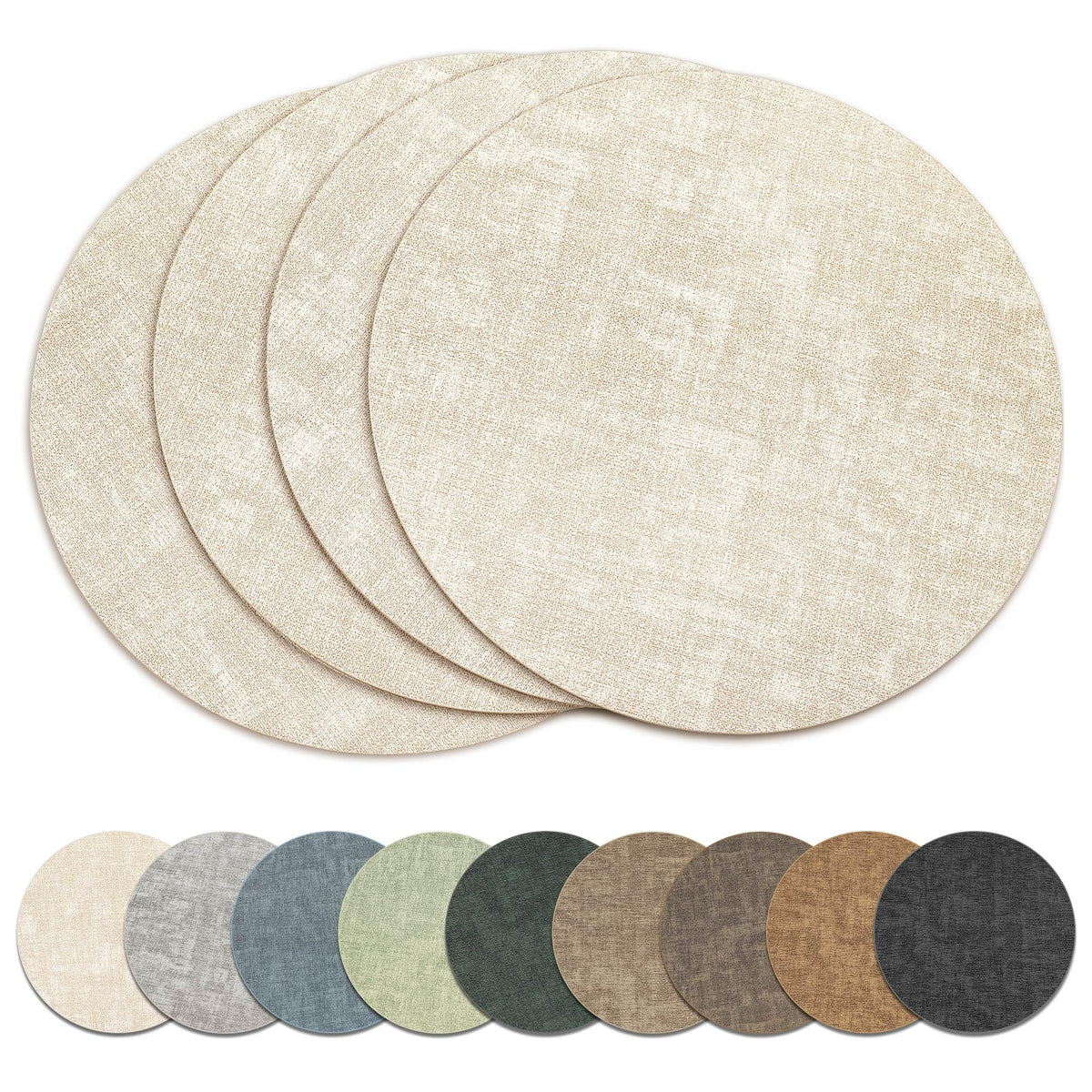 13" Round Placemats Set of 6, Reversible Faux Leather Wipeable Table Mats