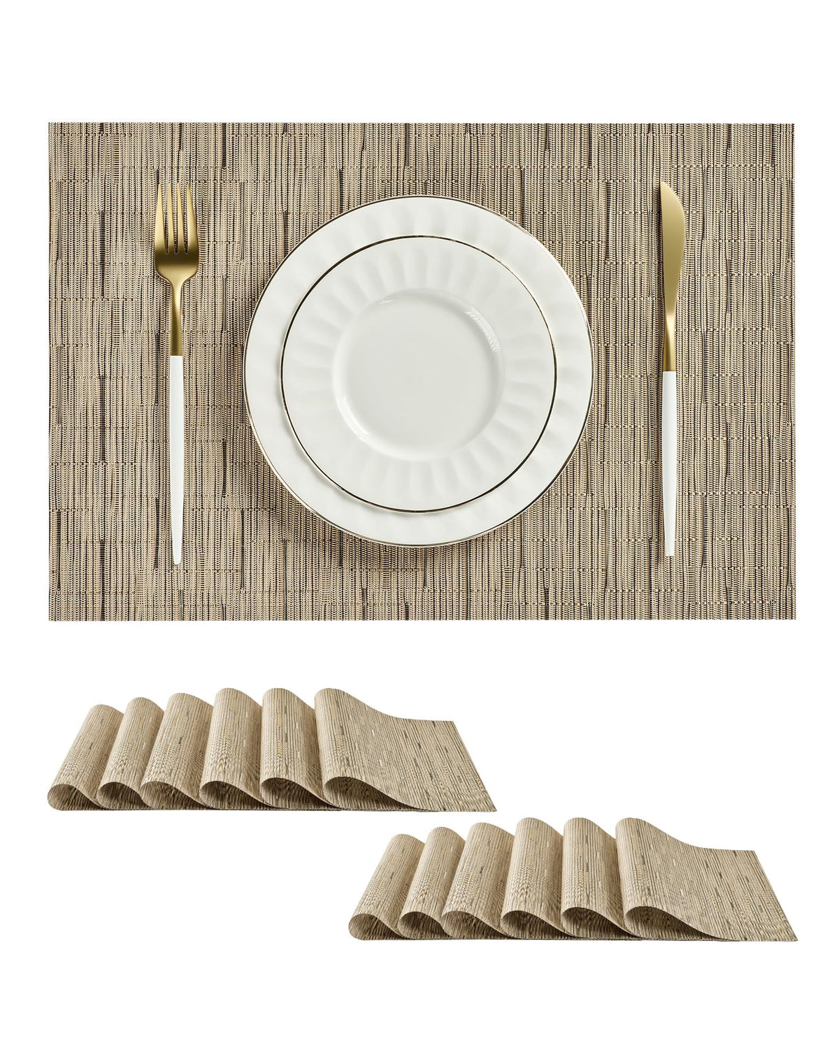 Beige White Placemats Set of 4 - Heat Resistant Non-Slip Place mats for Dining Table, Washable Durable PVC Vinyl Woven Table Mats(Beige White, 4)