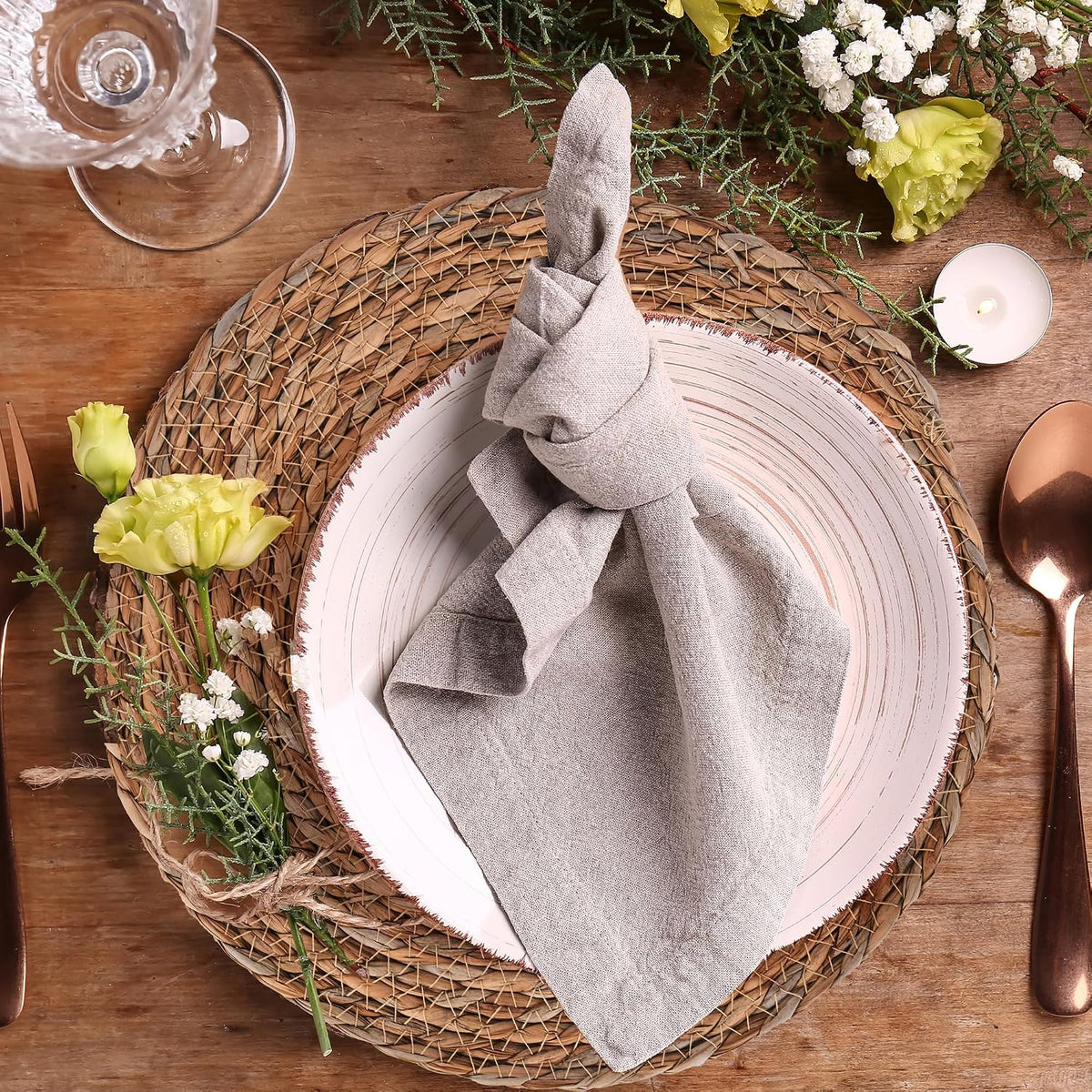 Defined Deco Woven Placemats Set of 10,12" Round Rattan Placemats,Natural Hand-Woven Water Hyacinth Placemats,Farmhouse Weave Place Mats,Rustic Braided Wicker Table Mats for Dining Table,Home,Wedding.
