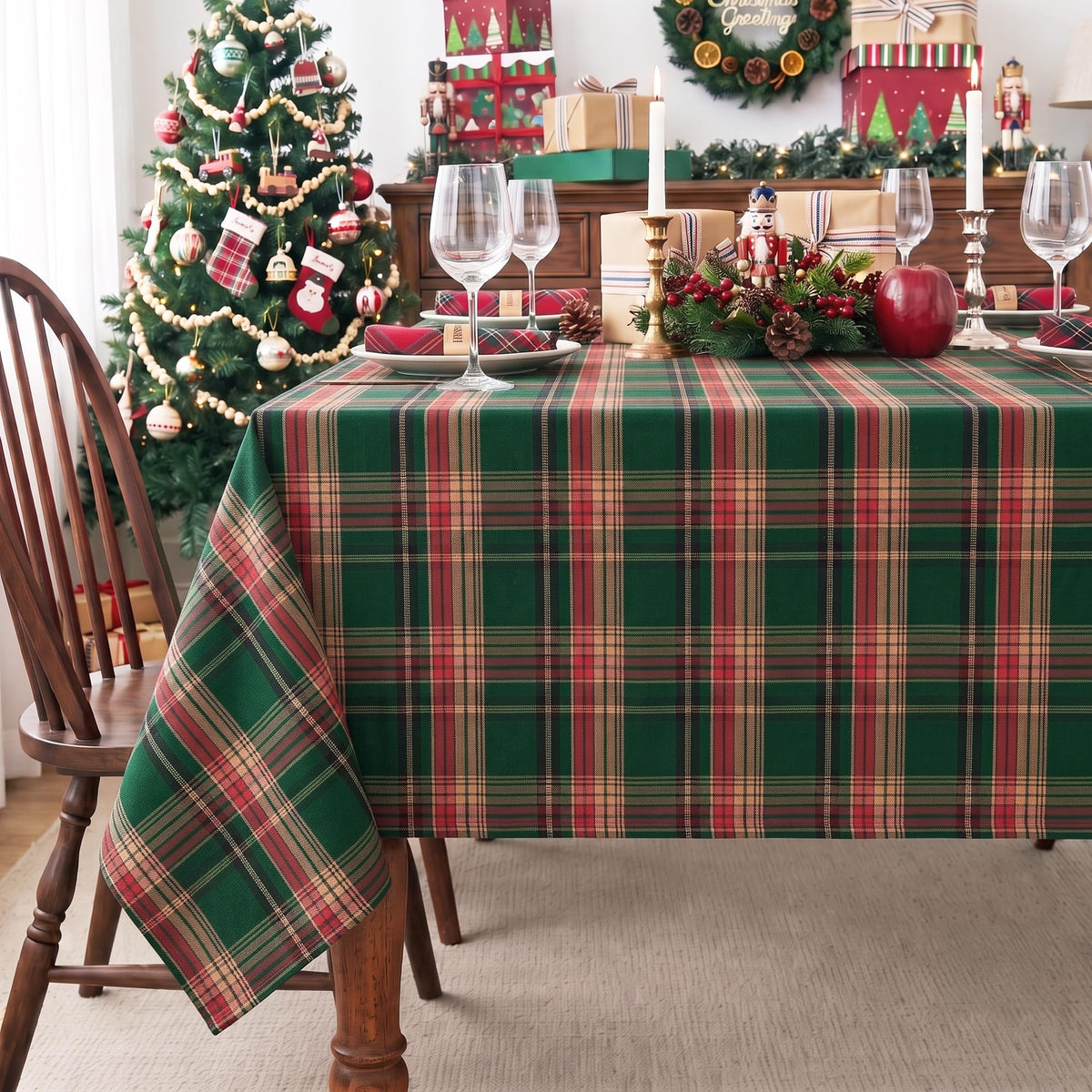 Fall & Thanksgiving Tablecloth Rectangle, Tartan Plaid, 60x102 in