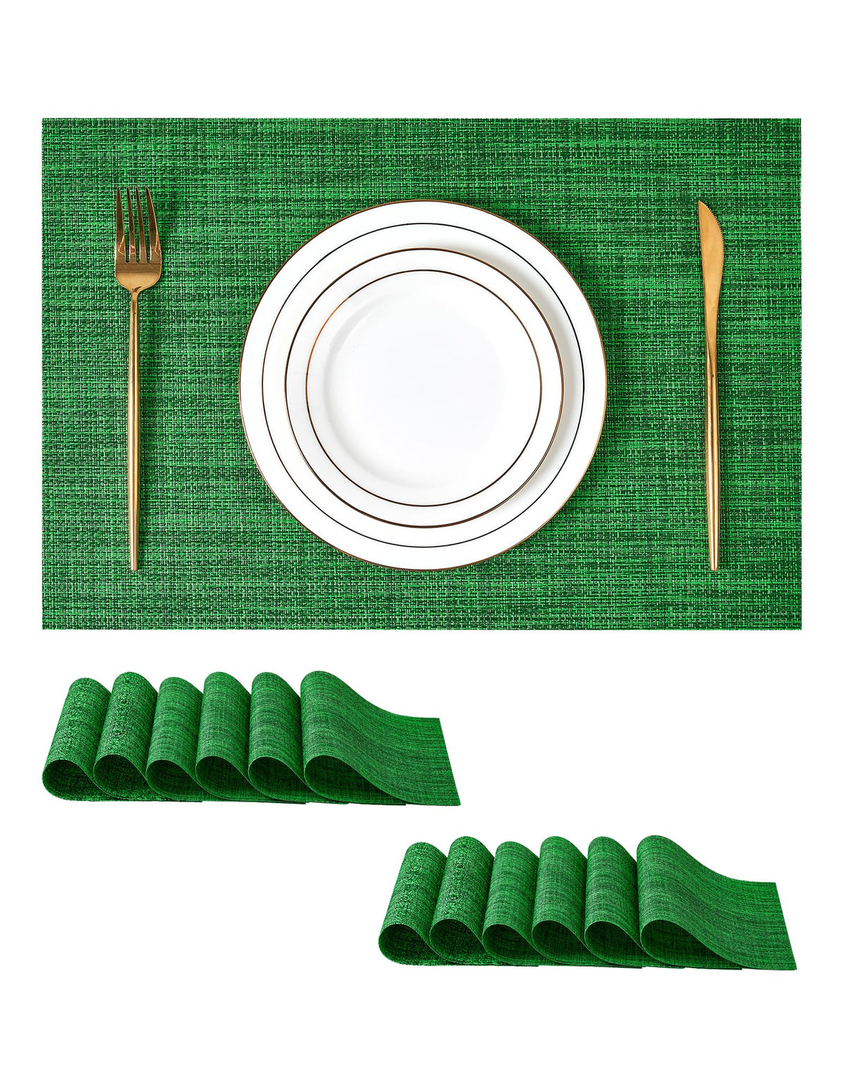 Beige Placemats Set of 6 - Heat-Resistant, Non-Slip Table Mats, Washable Woven Vinyl for Indoor & Outdoor Dining