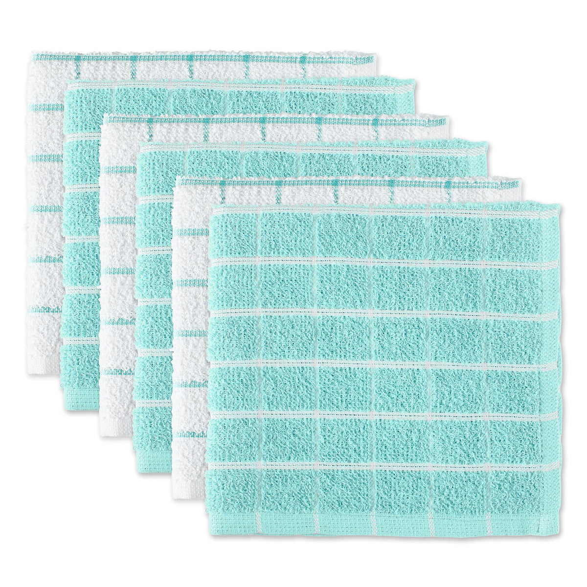 DII Basic Terry Collection Windowpane Dishcloth Set, 12x12, Gray, 6 Piece