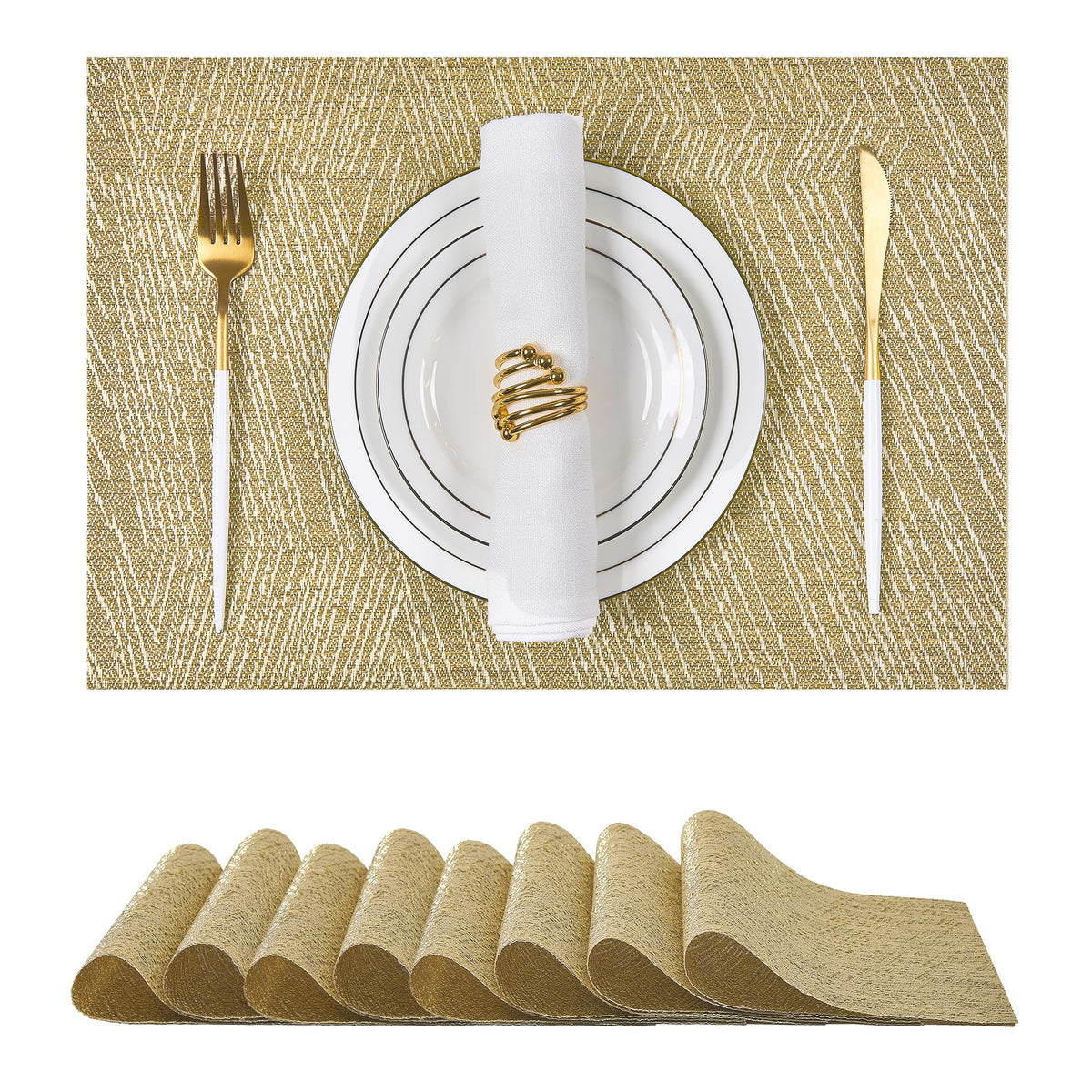 Beige Placemats Set of 4 - Heat-Resistant, Non-Slip Table Mats, Washable Woven Vinyl for Indoor & Outdoor Dining