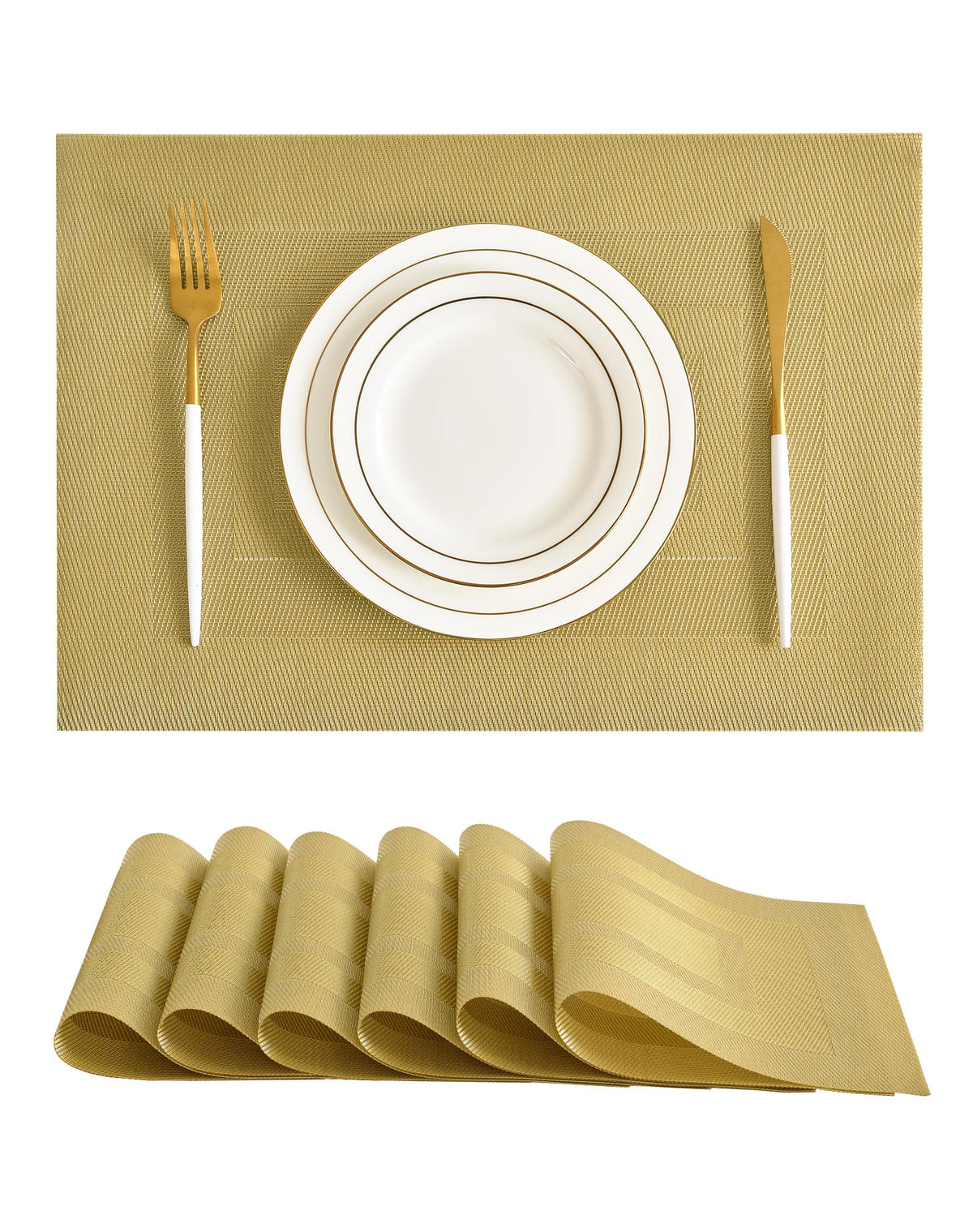 Beige Placemats Set of 8 - Heat-Resistant, Non-Slip Table Mats, Washable Woven Vinyl for Indoor & Outdoor Dining