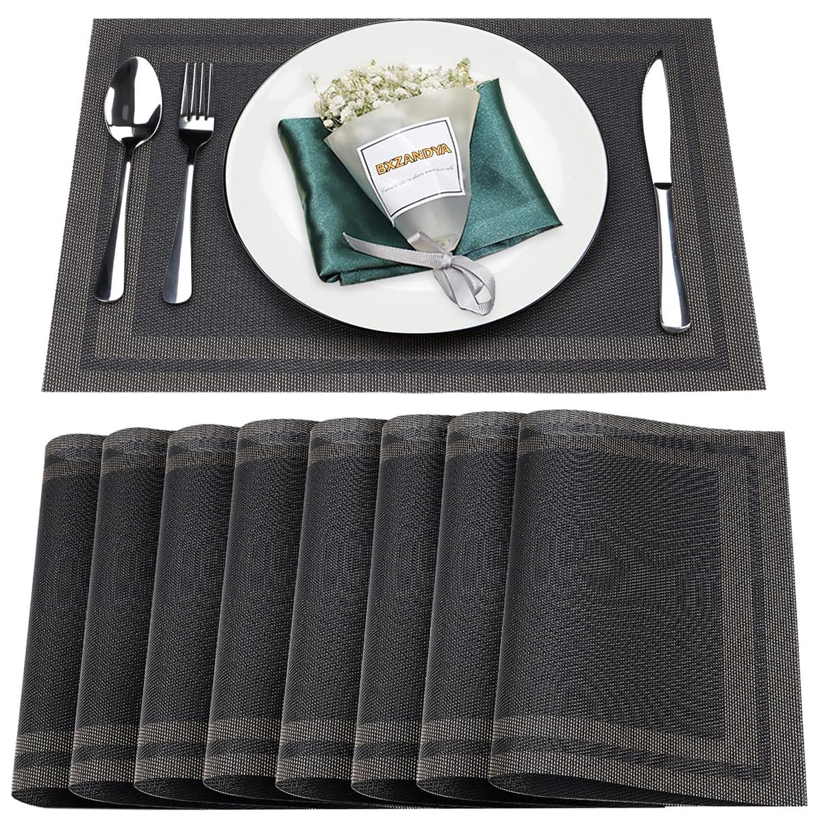 Beige Vinyl Placemats Set of 8,Washable Dining PVC Table Mats