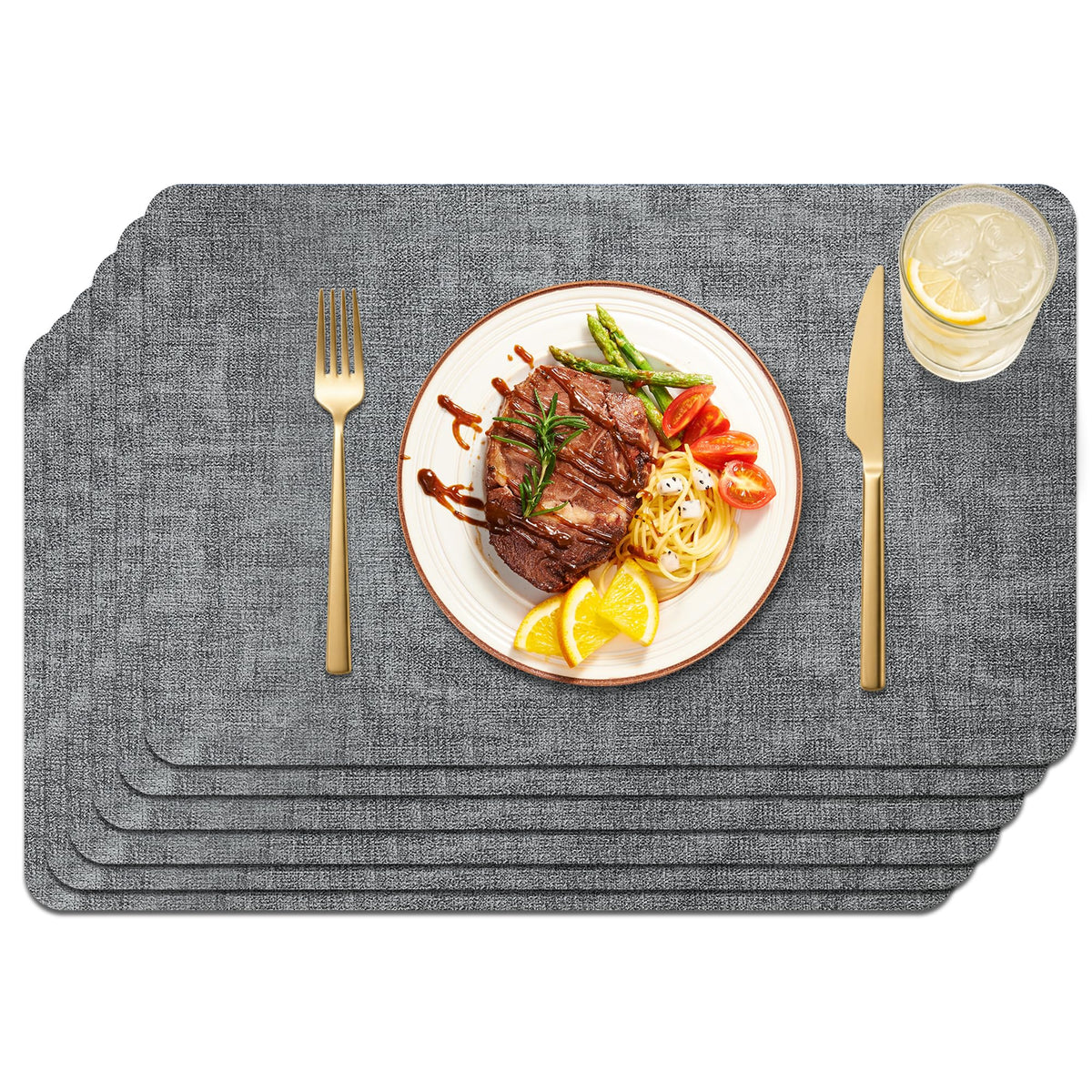Maxpearl Faux Leather Placemats Set of 6, Easy to Clean, Brown
