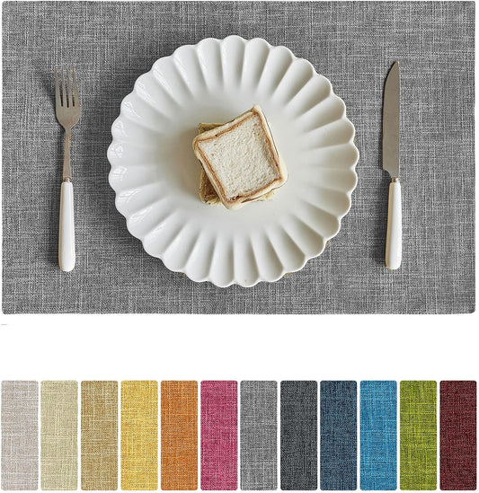 Softalker Faux Linen Cloth Placemats Set of 6-12 x 18 Inch, Light Grey