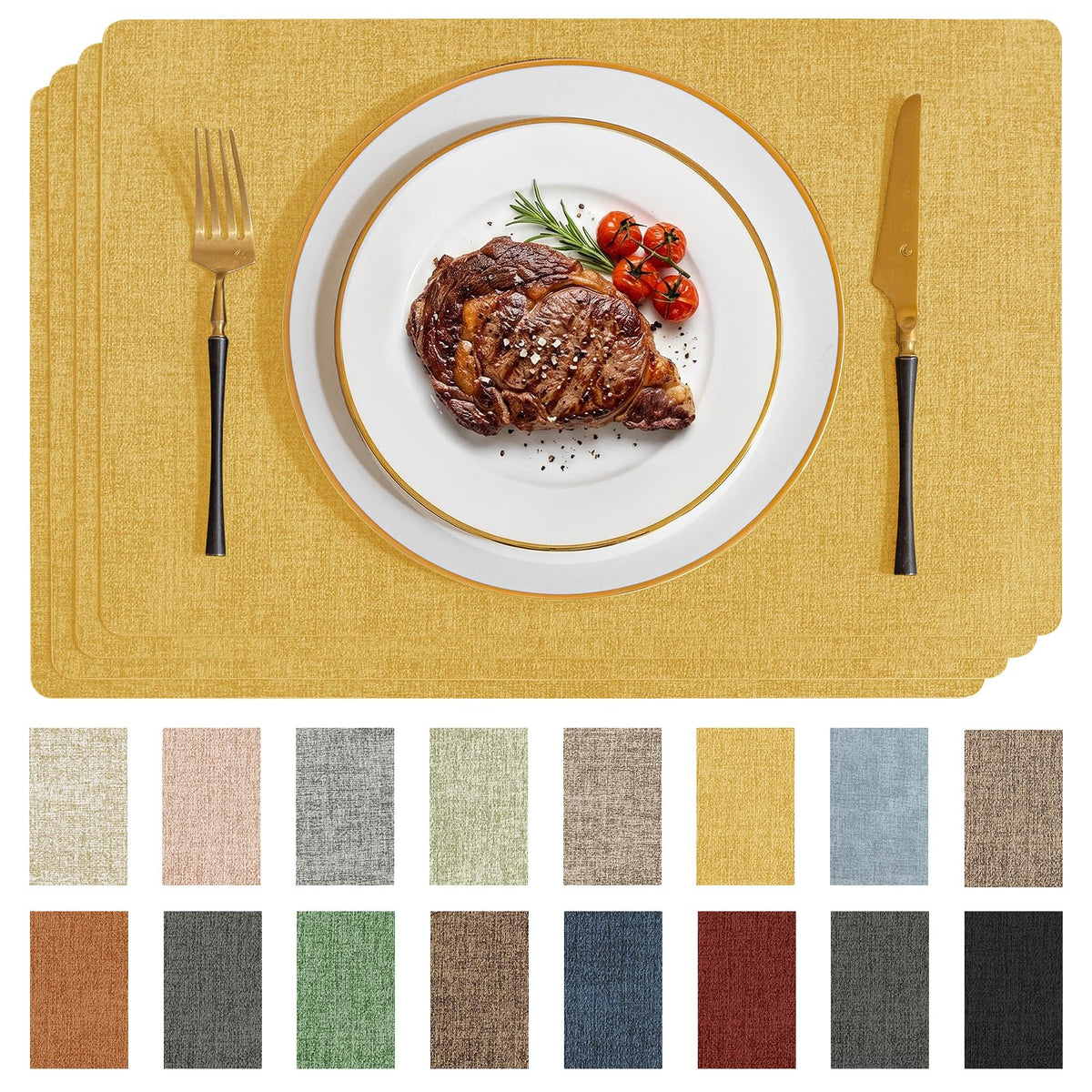 Romanstile Faux Leather Vinyl Placemats Set of 6, Light Grey