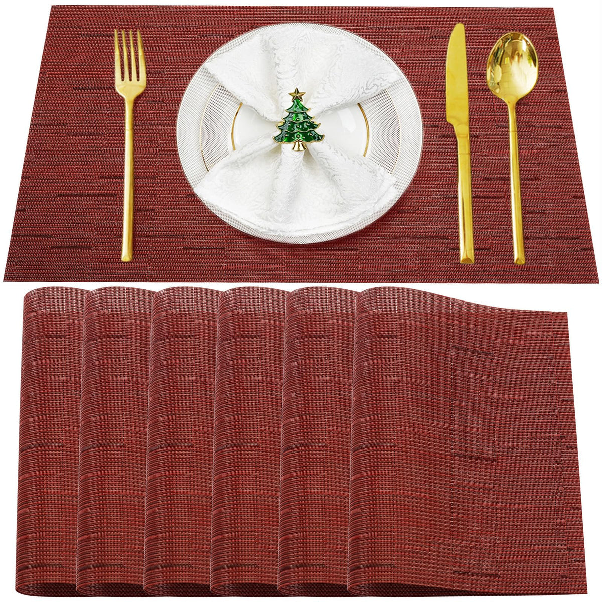 Beige Vinyl Placemats Set of 8,Washable Dining PVC Table Mats