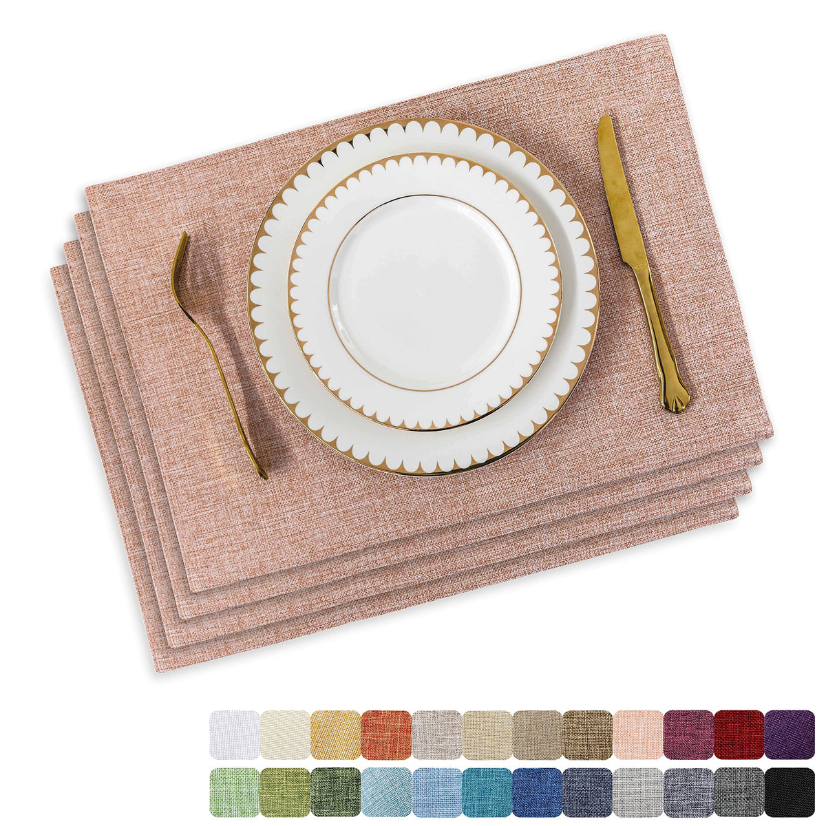 Home Brilliant Linen Placemats Set of 4 Heat Resistant Dining Table Cloth Place Mats Kitchen Table Mats Placemats Table Decor, Natural Linen