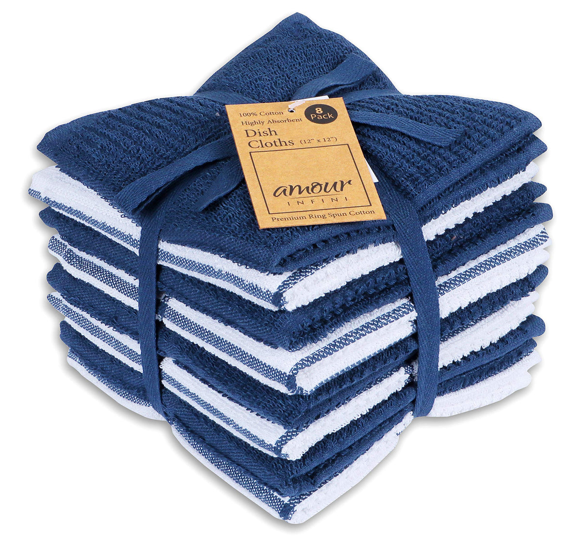 AMOUR INFINI Cotton Kitchen Dish Cloths Set of 8 – Highly Absorbent, Super Soft Premium Terry Cleaning Cloth (12"x12" Inch) Premium Dishcloths for Washing Dishes (Dark Grey)