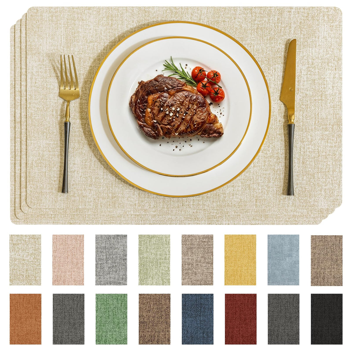 Romanstile Faux Leather Vinyl Placemats Set of 6, Light Grey