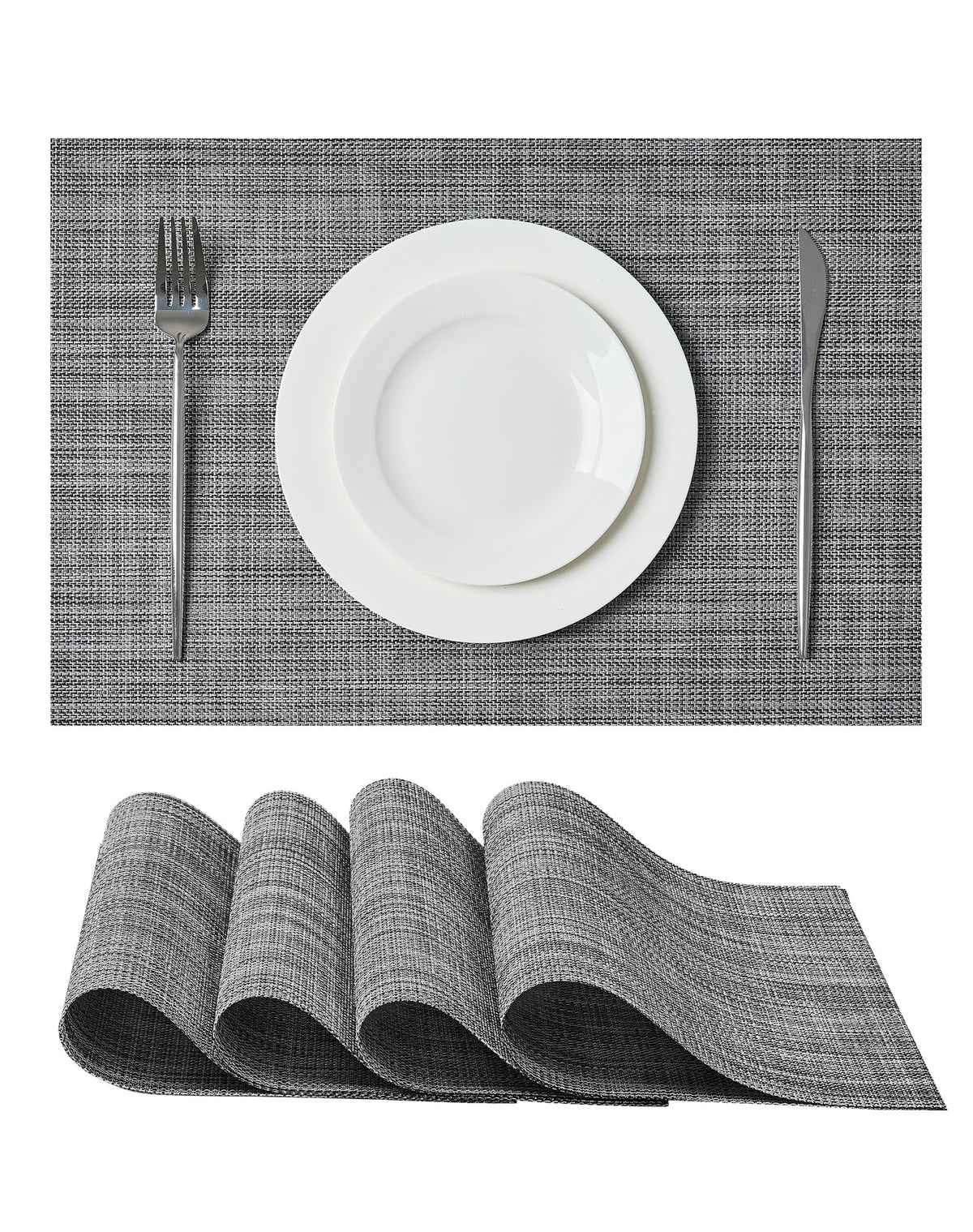 Beige White Placemats Set of 4 - Heat Resistant Non-Slip Place mats for Dining Table, Washable Durable PVC Vinyl Woven Table Mats(Beige White, 4)