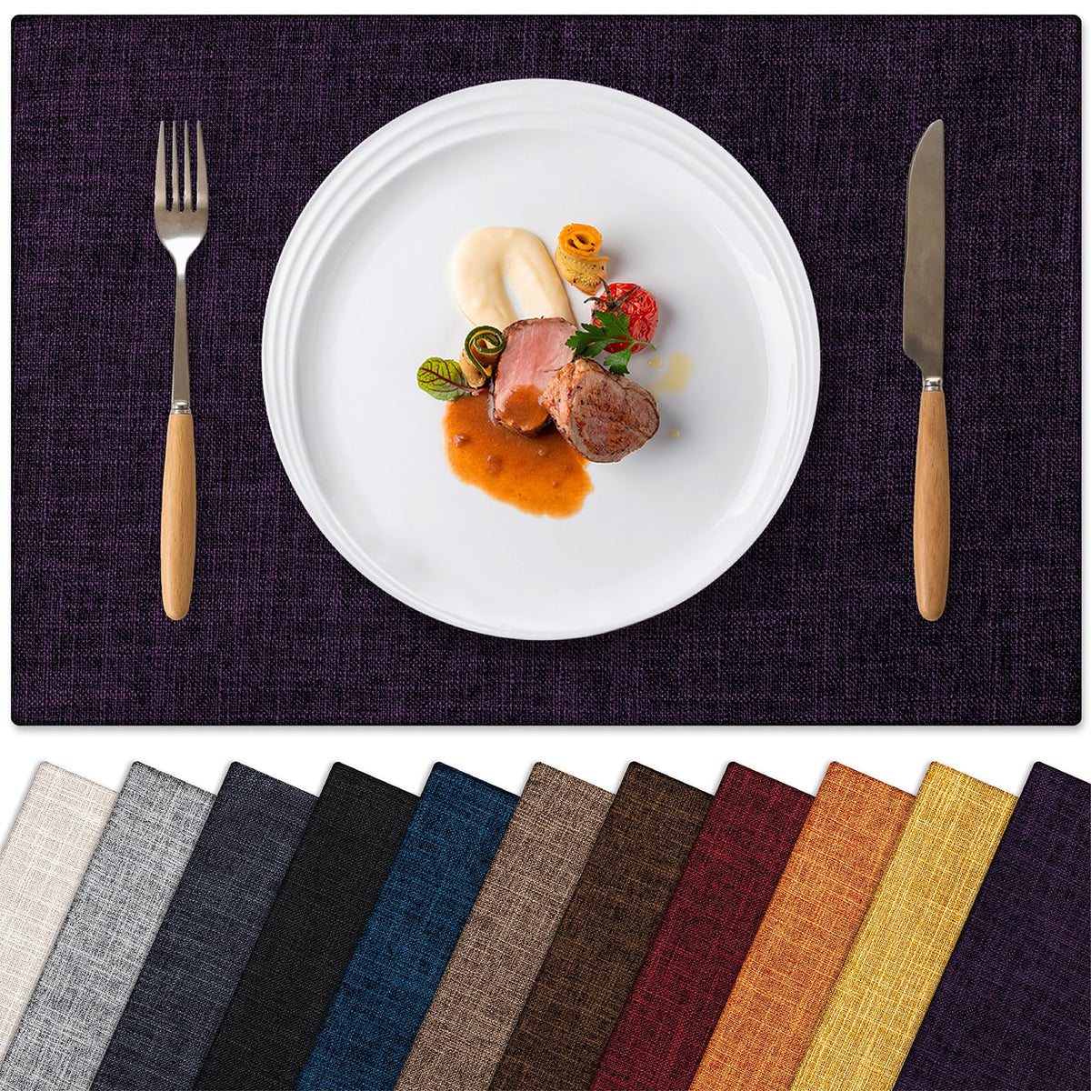 Placemats Set of 6 Machine Washable Cloth Table Mats, 12x18 Inch