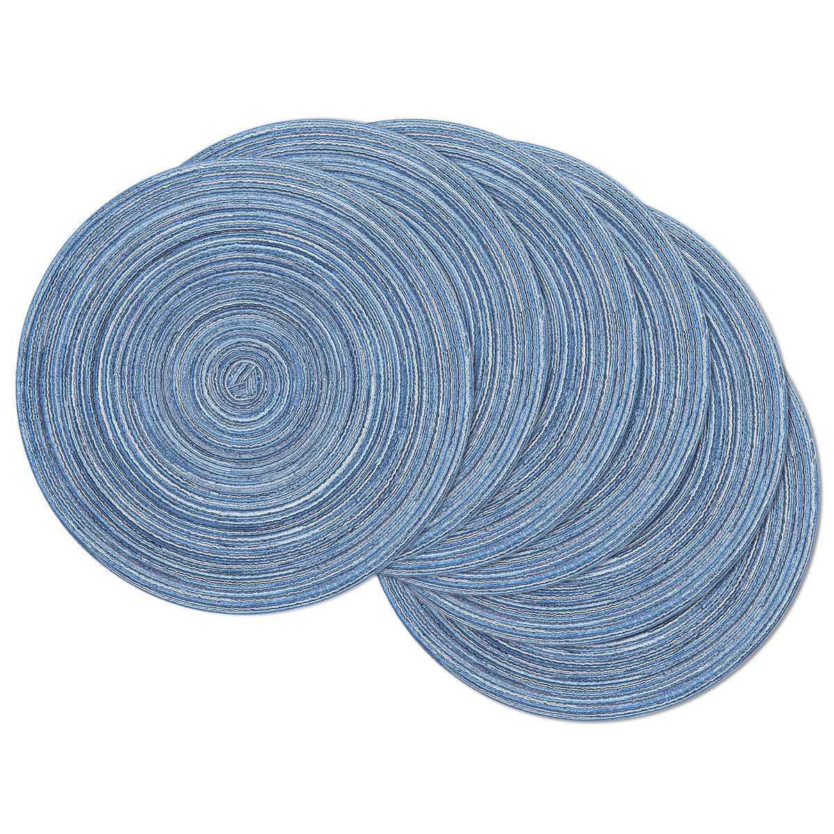 SHACOS Round Braided Placemats Set of 4 Dining Table Placemats 15 inch Circle Place Mats Easy to Clean Table Mats Indoor Outdoor, Blue Gray