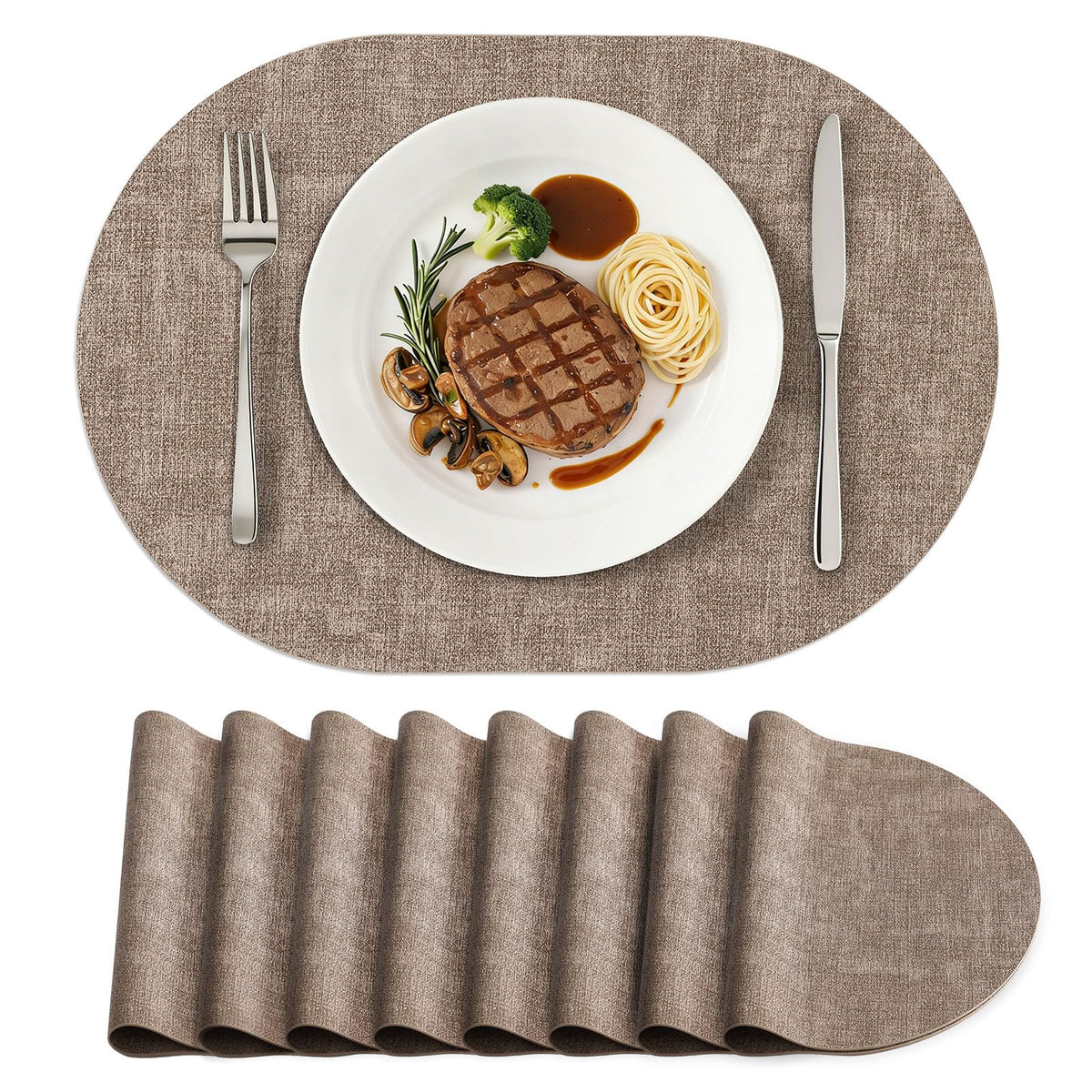 homing Heat Resistant Oval Placemats Set of 6, Beige