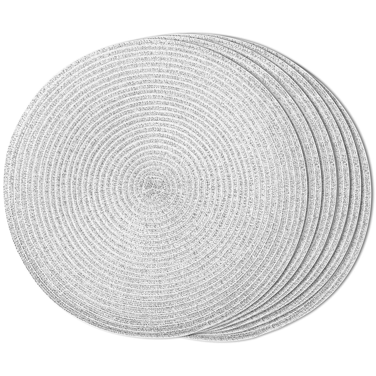 FunWheat Round Braided Placemats Set of 6 Table Mats for Dining Tables Woven Washable Non-Slip Place mats 15 inch(Orange, 6pcs)