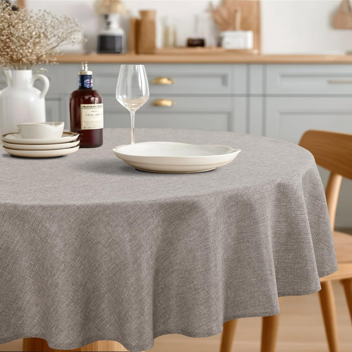 JIUZHEN Faux Linen Rectangle Tablecloth, Wrinkle Stain Resistant Farmhouse Textured Table Cloth Decorative Fabric for Kitchen, Dining, Party, Wedding,Outdoor Use,90 x 132 Inch,Beige
